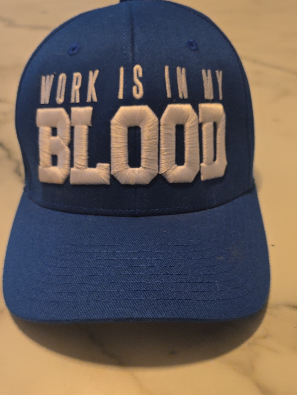 flag nor fail Blue Baseball Cap with White 'BLOOD' Embroidery